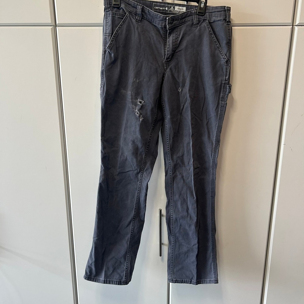 Carhartt‎ Loose Fit Canvas Carpenter Work Pants Gray Distressed Womens Size 10